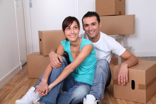 Office furniture and equipment being moved for a business relocation in Tofrance